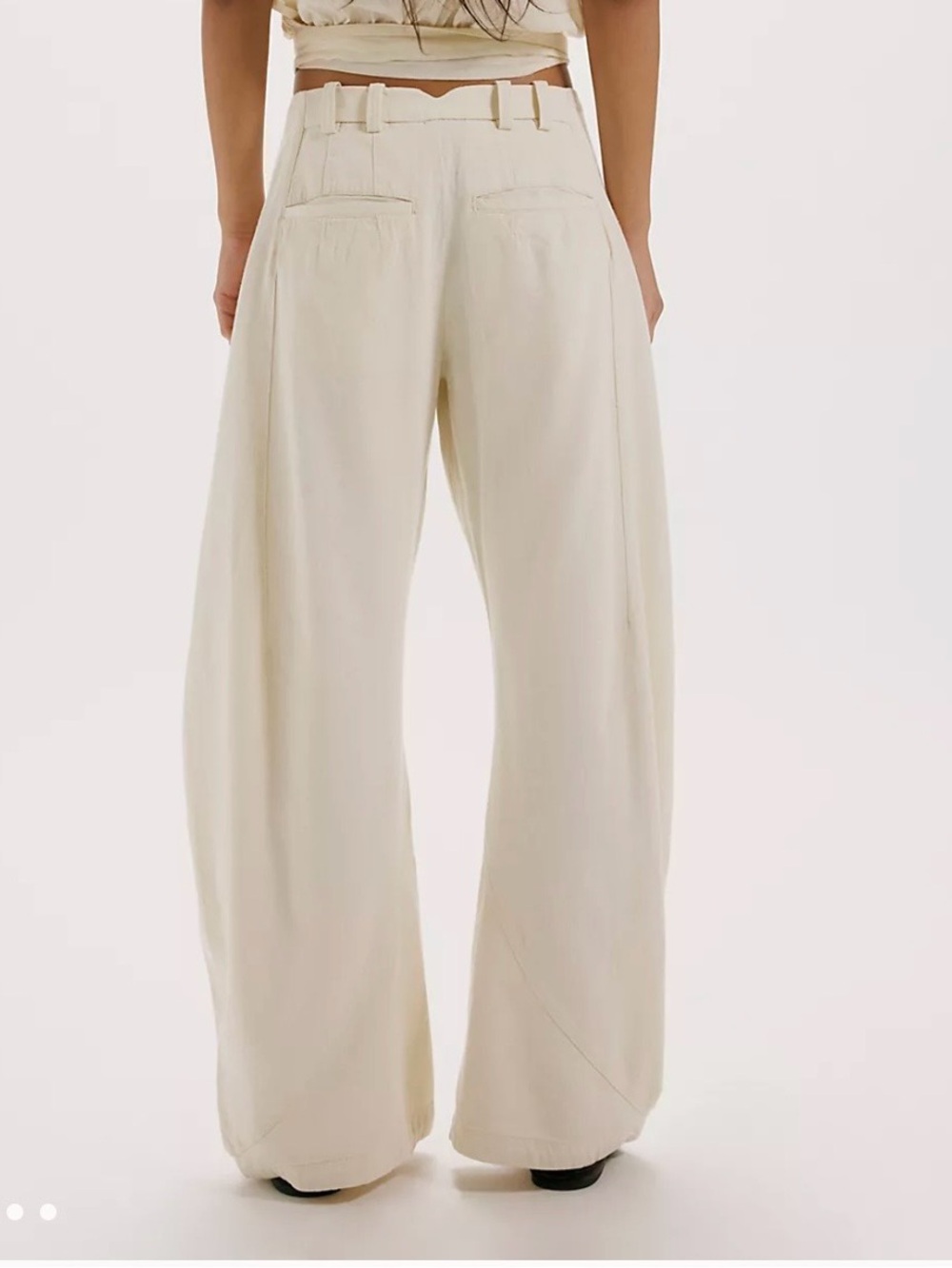 Free People Cream Wide-Leg Trousers with Belt - Picture 2 of 5